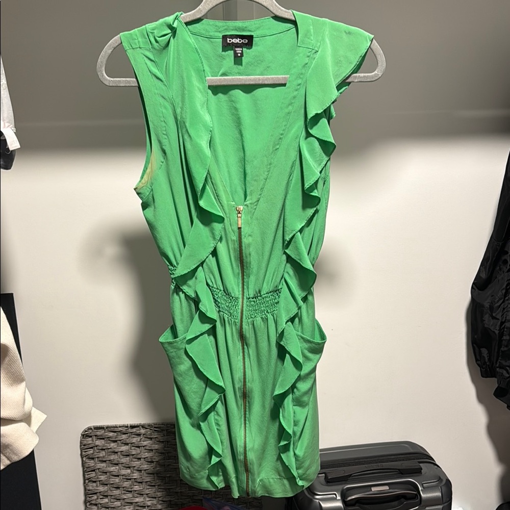 Bebe Green Ruffled Wrap Mini Dress